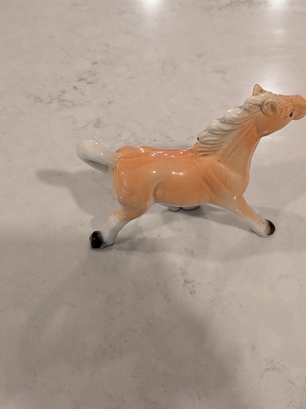 Vintage 1940s  Porcelain Glossy Peach Ceramic Horse Figurine